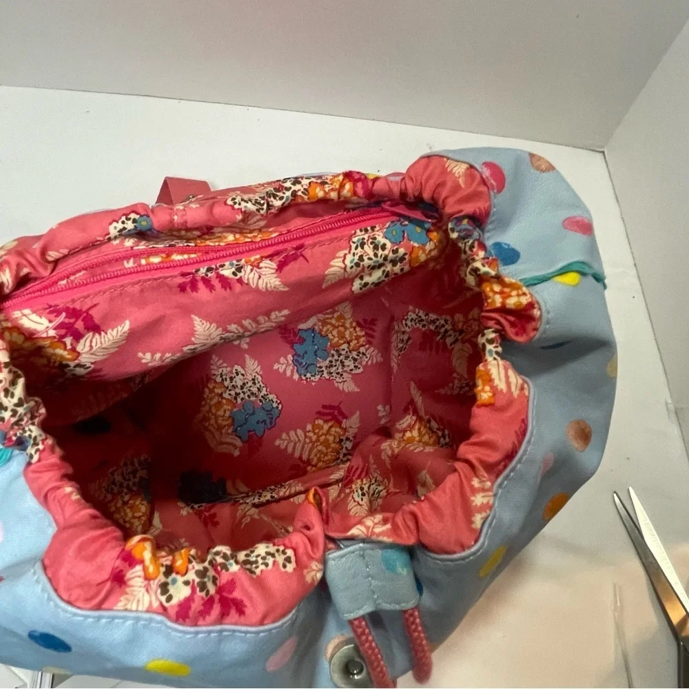 Matilda Jane Make a Splash Beach Backpack Blue Polka Dot Yellow Pink Floral